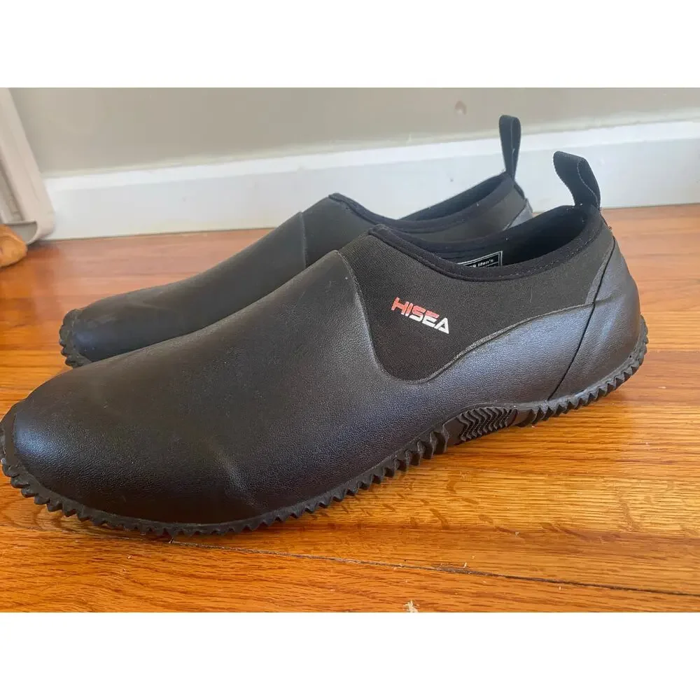 HISEA Men's Garden Shoes Waterproof Anti-Slip Ankle Farm Yard Rubber Sz 12 Black